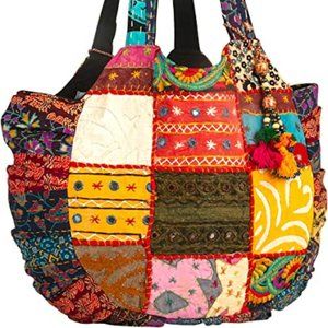 Tribe Azure Women Large Floral Colorful Handmade Shoulder Bag Tote Summer Beach